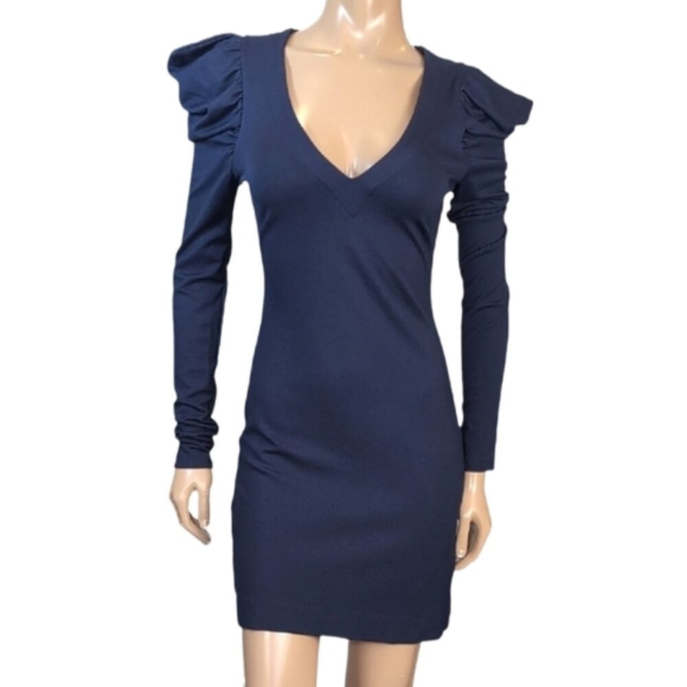 French Connection Puff Sleeve Mini Dress Womens Size 6 Blue Ponte Long Sleeve